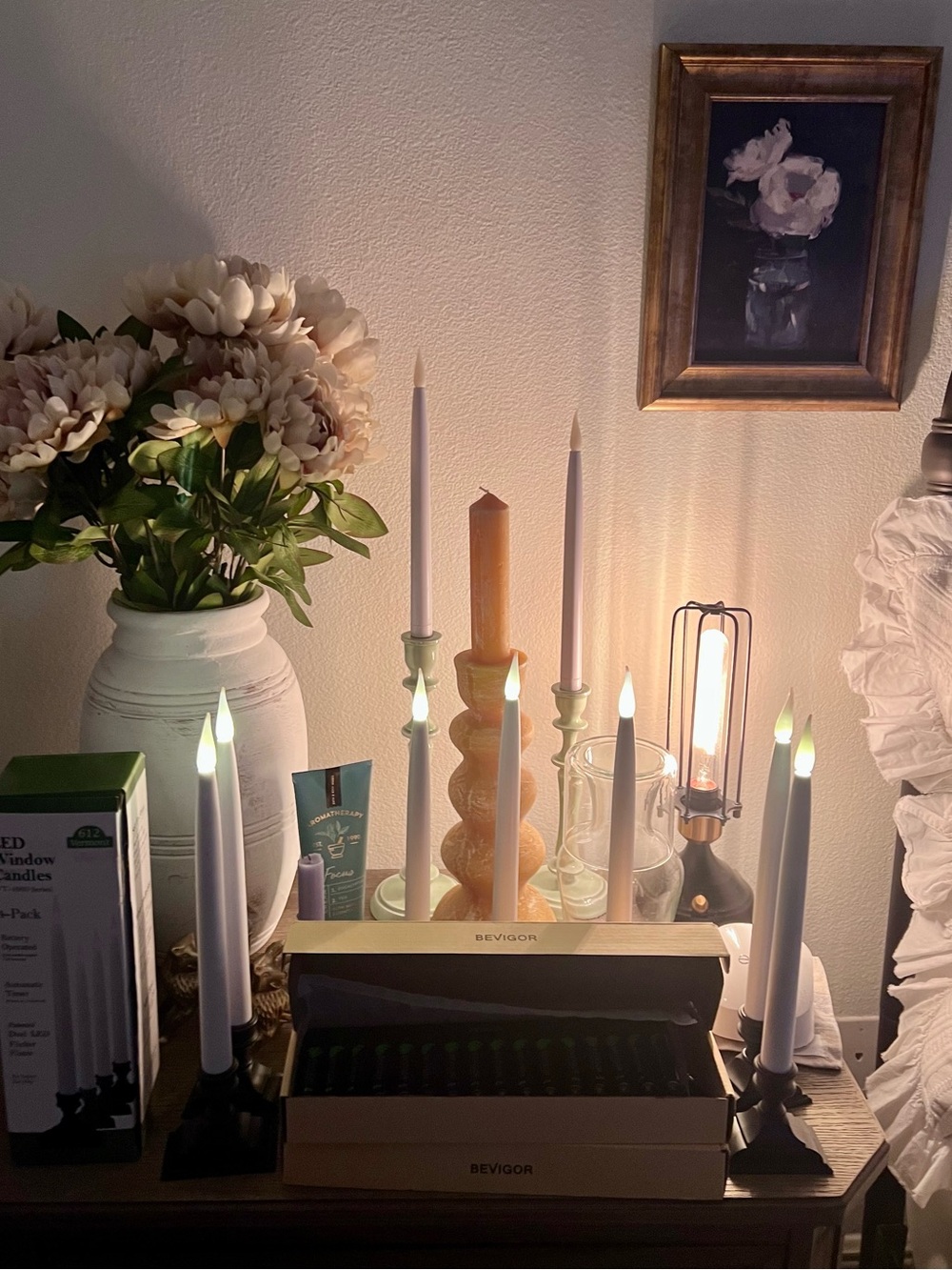 612 Vermont White LED Window Taper Candle Set with 16 rechargeable batteries